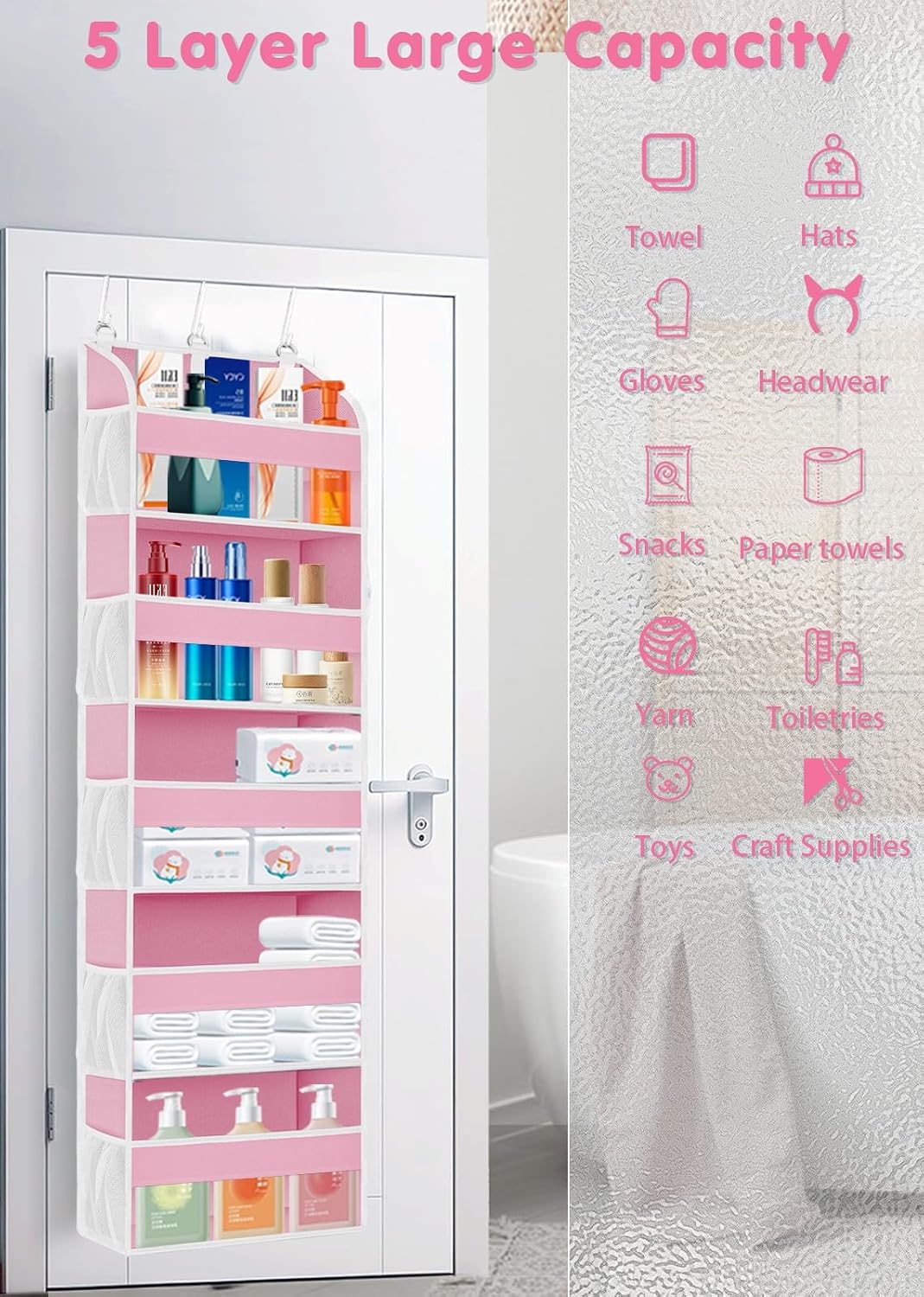 2 Pack Over the Door Storage Organizer with 5 Large Pockets