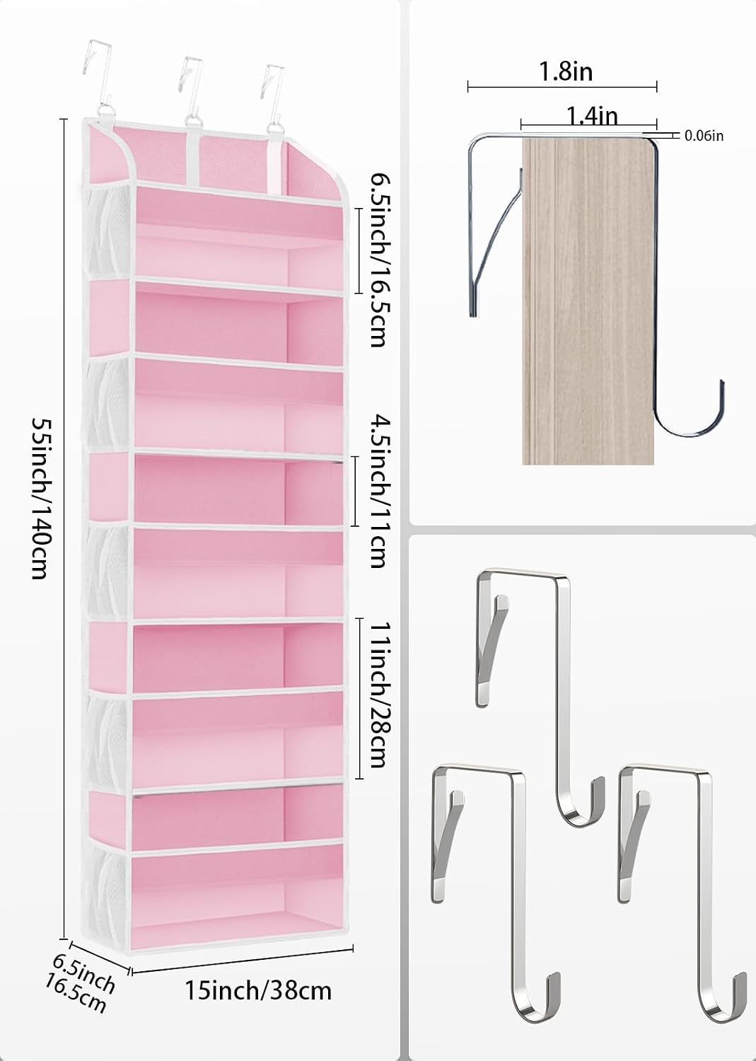 2 Pack Over the Door Storage Organizer with 5 Large Pockets