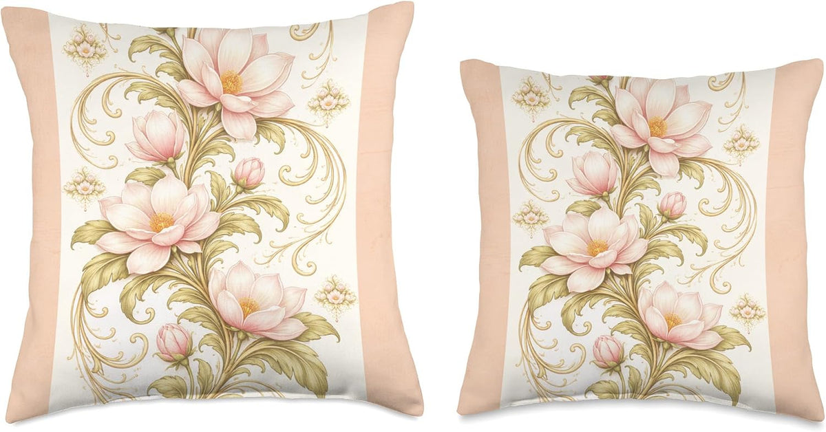 Art Nouveau Floral Soft Peach Fuzz Throw Pillow