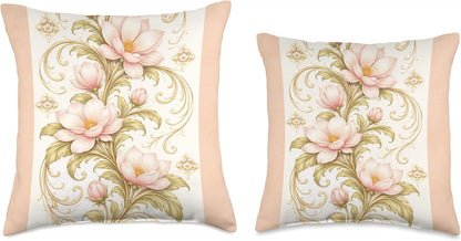 Art Nouveau Floral Soft Peach Fuzz Throw Pillow
