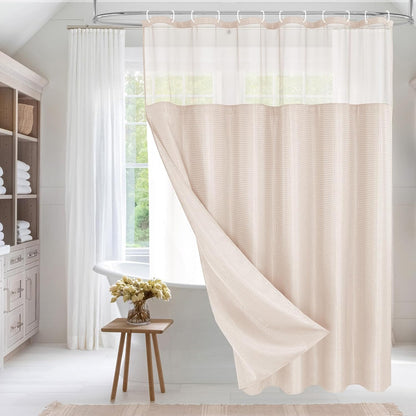 Luxury Textured Fabric Shower Curtainwith Snap-in Liner Blush Pink,72x72
