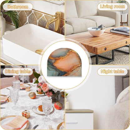 Tabletop Napkin Holder 1 Pack 4mm Thick Acrylic Double-Sided Printed Fits Dinner/Cocktail Napkins Home & Kitchen Use Easy to Clean Marble Peach Gold