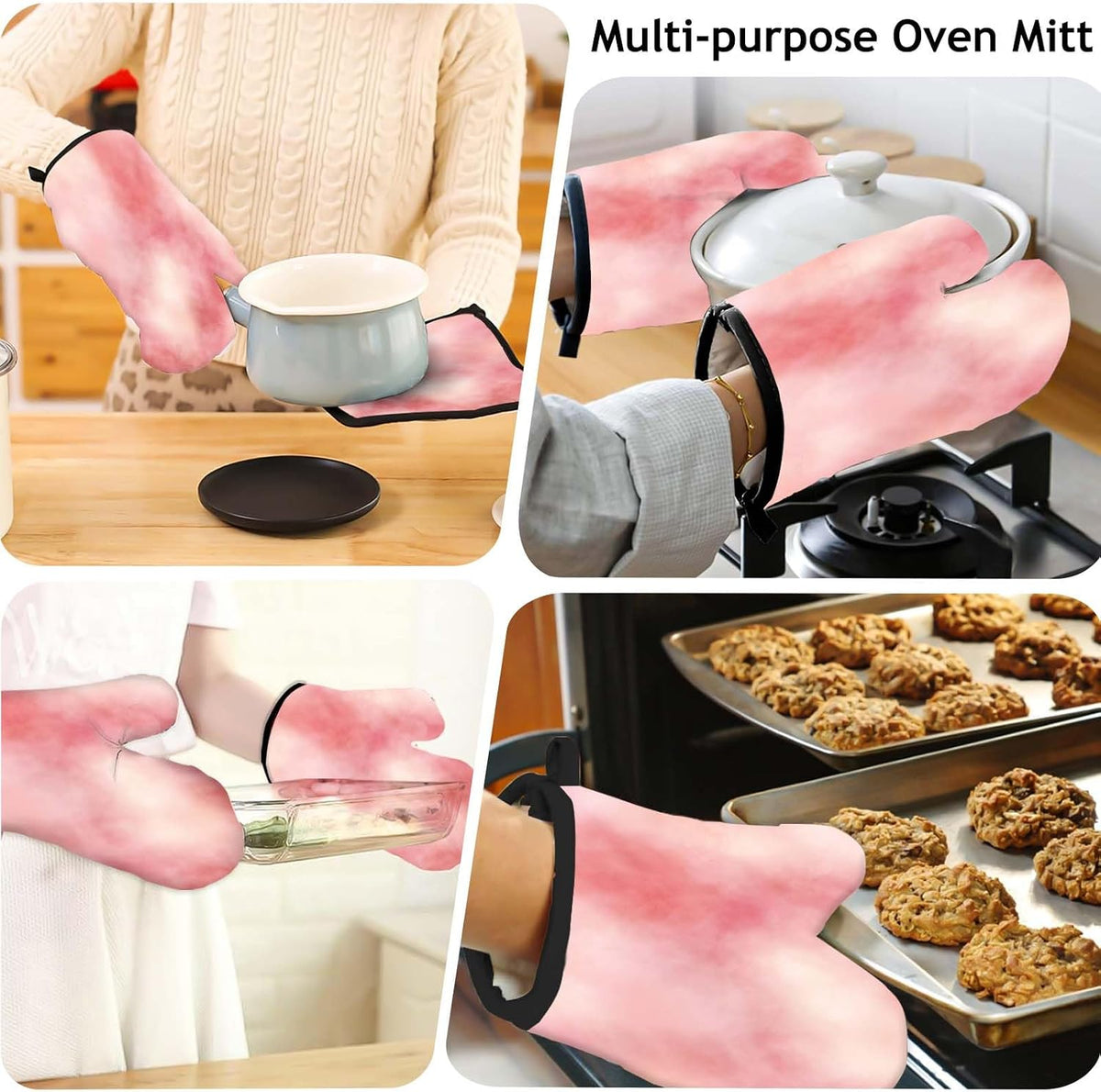 5 Pcs Tie-dye Pink Oven Mitts and Pot Holders Sets, Abstract Oven Gloves and Hot Pads for Kitchen Cooking, Modern Art Oven Mitt Potholder is Both Functional and Decorative