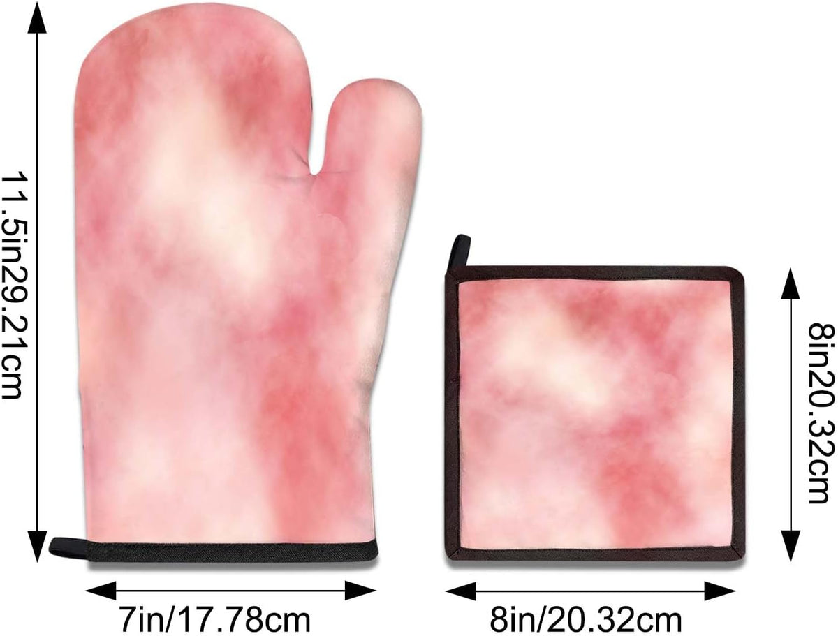 5 Pcs Tie-dye Pink Oven Mitts and Pot Holders Sets, Abstract Oven Gloves and Hot Pads for Kitchen Cooking, Modern Art Oven Mitt Potholder is Both Functional and Decorative
