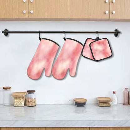 5 Pcs Tie-dye Pink Oven Mitts and Pot Holders Sets, Abstract Oven Gloves and Hot Pads for Kitchen Cooking, Modern Art Oven Mitt Potholder is Both Functional and Decorative