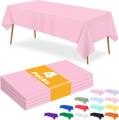 4 Packs Pink Tablecloth 54 X 108 Inch Plastic Table Cloth for Rectangle Table Disposable Light Pink Table Cover for Birthday Party Picnic Baby Shower Wedding Mothers Day Decorations
