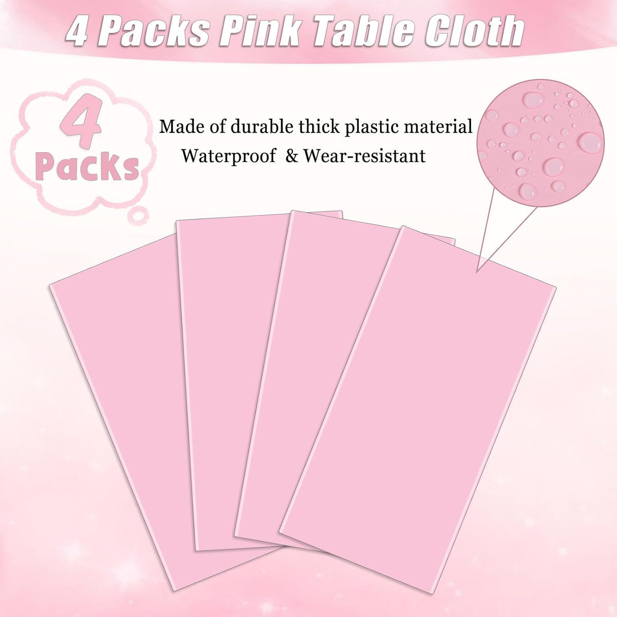 4 Packs Pink Tablecloth 54 X 108 Inch Plastic Table Cloth for Rectangle Table Disposable Light Pink Table Cover for Birthday Party Picnic Baby Shower Wedding Mothers Day Decorations