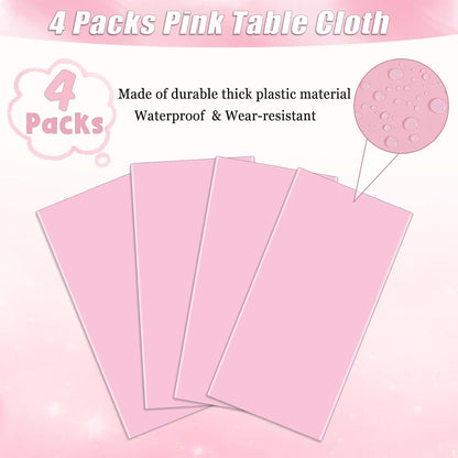 4 Packs Pink Tablecloth 54 X 108 Inch Plastic Table Cloth for Rectangle Table Disposable Light Pink Table Cover for Birthday Party Picnic Baby Shower Wedding Mothers Day Decorations