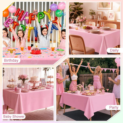 4 Packs Pink Tablecloth 54 X 108 Inch Plastic Table Cloth for Rectangle Table Disposable Light Pink Table Cover for Birthday Party Picnic Baby Shower Wedding Mothers Day Decorations