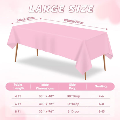 4 Packs Pink Tablecloth 54 X 108 Inch Plastic Table Cloth for Rectangle Table Disposable Light Pink Table Cover for Birthday Party Picnic Baby Shower Wedding Mothers Day Decorations