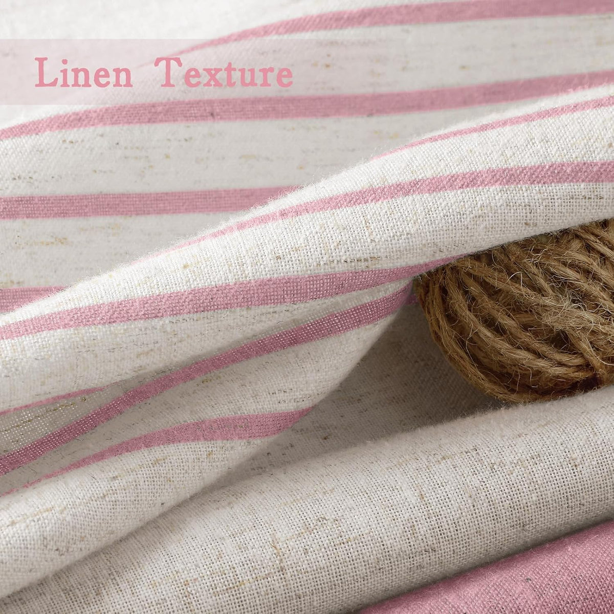 Pink Boho Linen Striped Shower Curtain with Tassel 72" W X 72" L