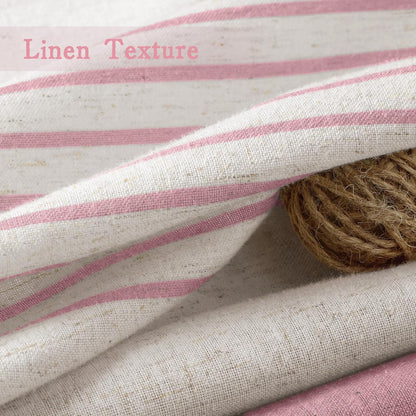 Pink Boho Linen Striped Shower Curtain with Tassel 72" W X 72" L