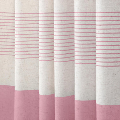 Pink Boho Linen Striped Shower Curtain with Tassel 72" W X 72" L