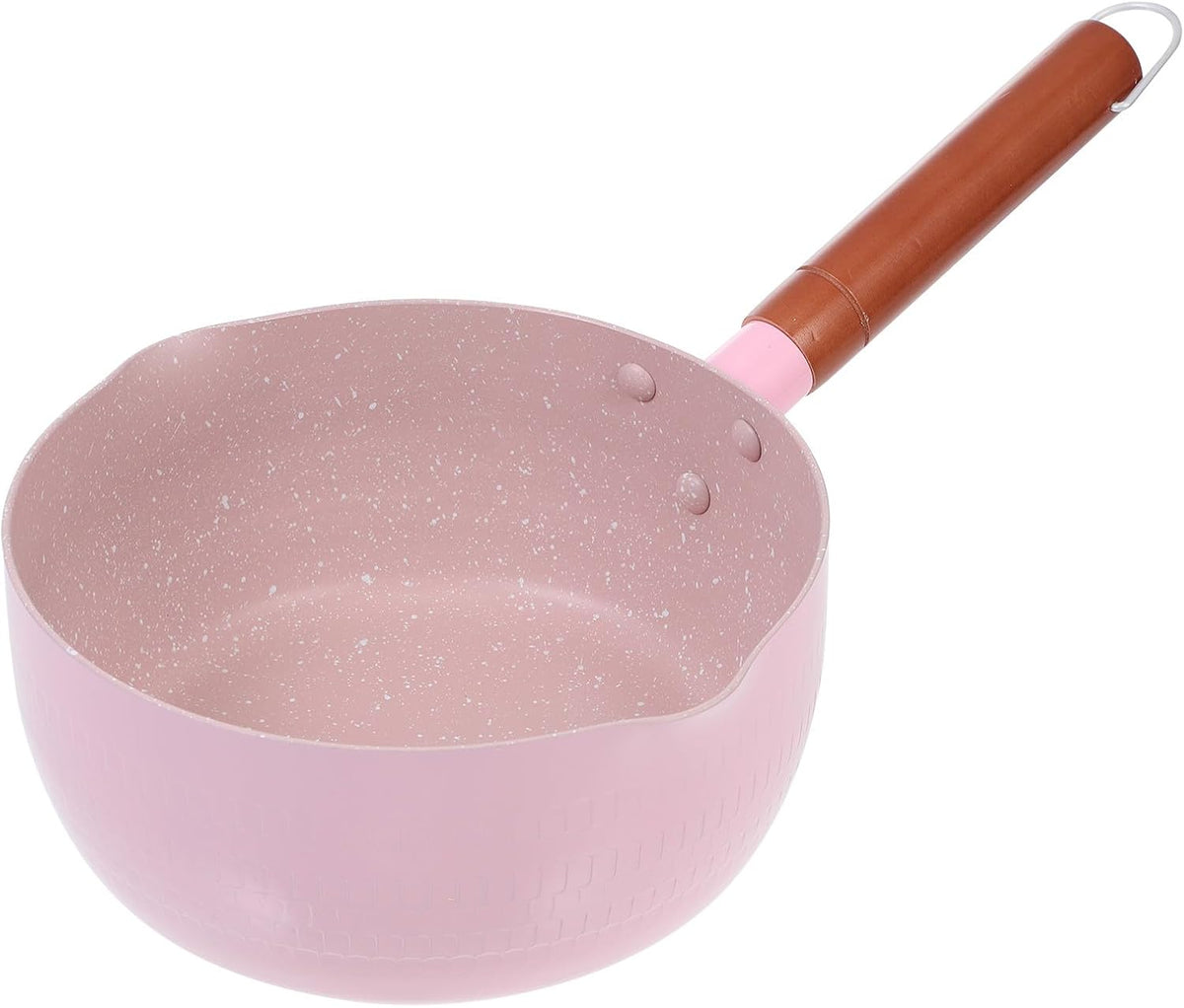 Pink 18cm Maifan Stone Food Cooking Pot, Aluminium Milk Saucepan for Complementary Food, Lightweight Handled Soup Pan for Stove Top Use