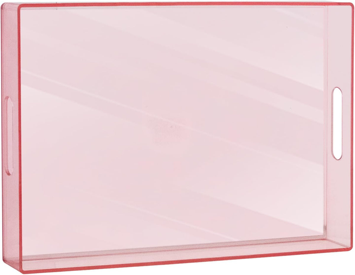 Pink Clear Serving Tray with Handles, Rectangle Decorative Tray