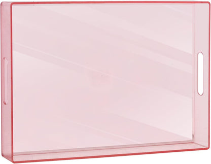 Pink Clear Serving Tray with Handles, Rectangle Decorative Tray