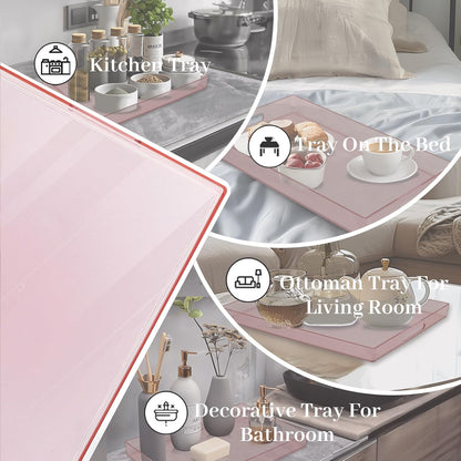 Pink Clear Serving Tray with Handles, Rectangle Decorative Tray
