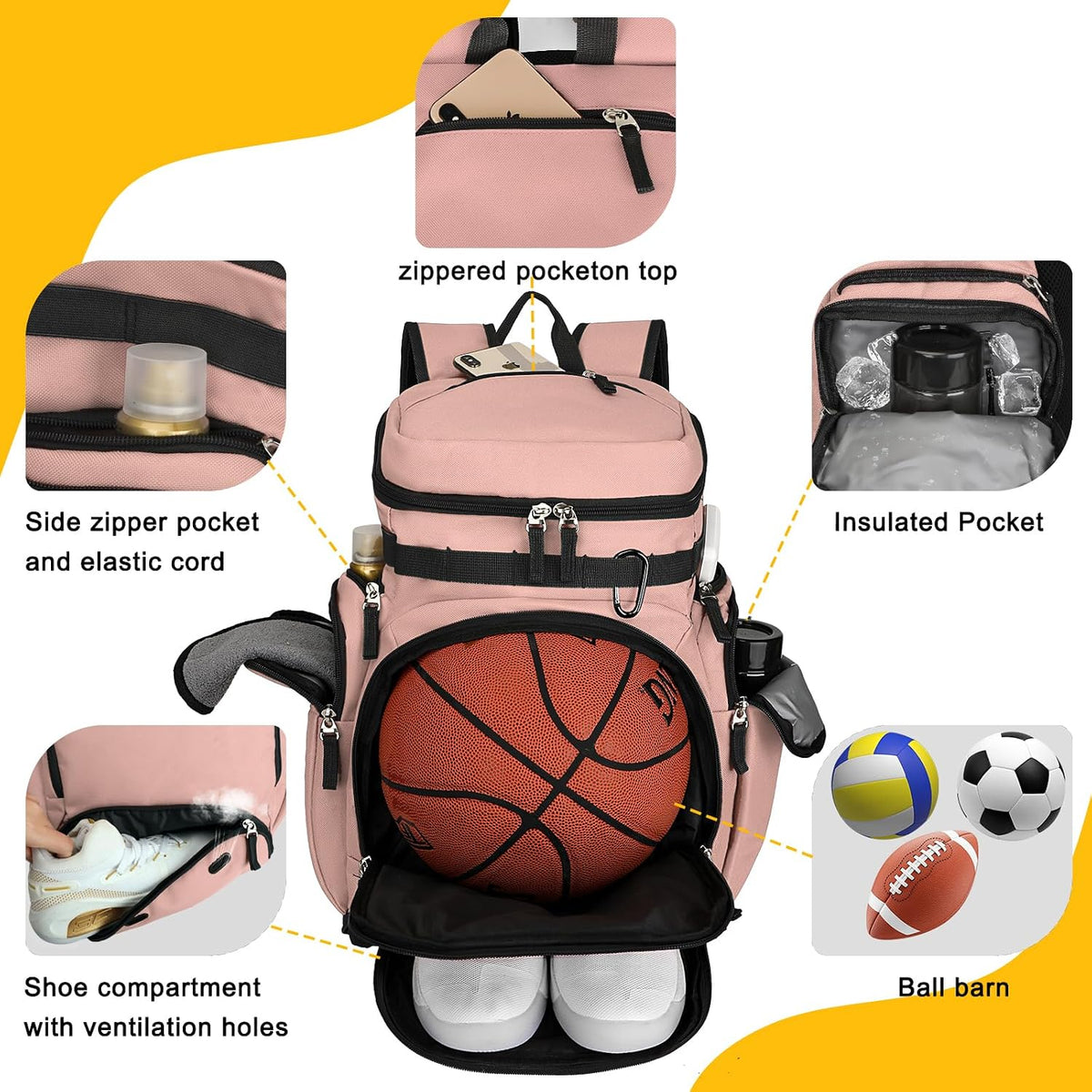 Goloni Basketball Backpack,Large Sports Bag with Ball Compartment & Shoe Compartment, Best for Basketball, Soccer
