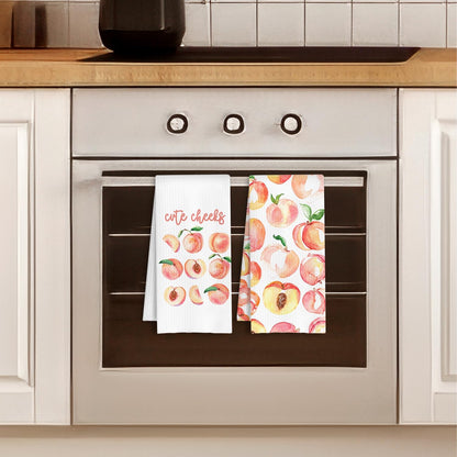 Cute Cheeks Girly Pink Peach Hand Towels for Bathroom Kitchen, Coral Peach Kitchen Towels, Fruit Lover Gifts Dish Tea Towel, 16x24 Inch Set of 2