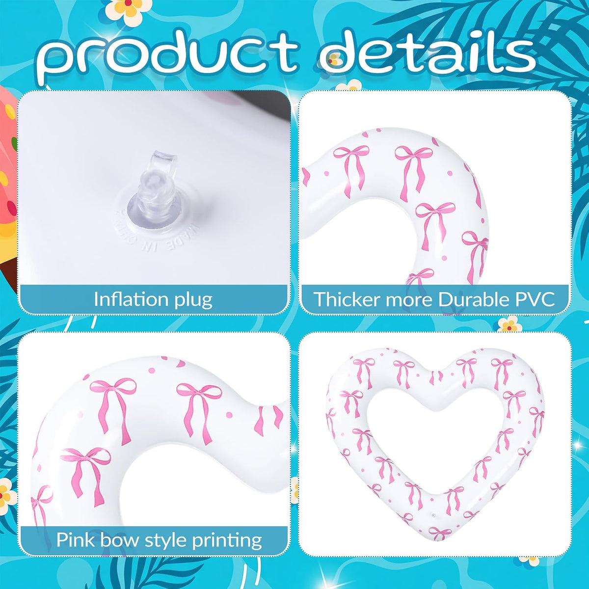 2 Pack Pink Bow Pool Float 43 Inch Heart