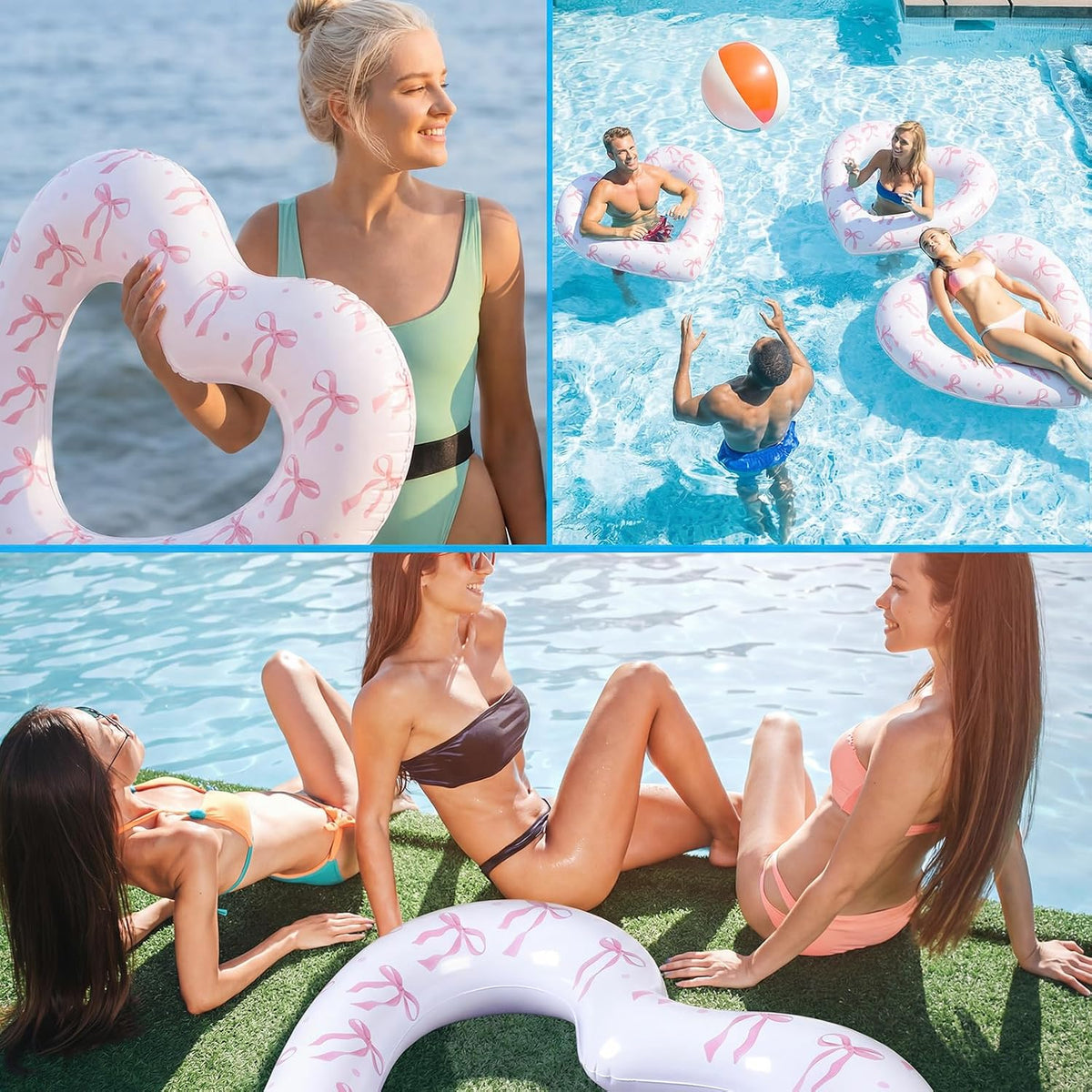 2 Pack Pink Bow Pool Float 43 Inch Heart