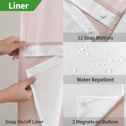 No Hooks Needed Linen Textured Shower Curtain with Snap-in Fabric Liner Set,Blush Hotel Luxury Decor Shower Curtains for Bathroom with Mesh Top Window,Waterproof & Washable,71Wx74H