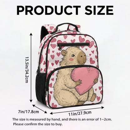 Capybara Pink Heart Cute Backpack Toddler with Lunch Box 2 Pcs Customized School Bag with Padded Straps Lightweight Diaper Bag Daypack,13 In