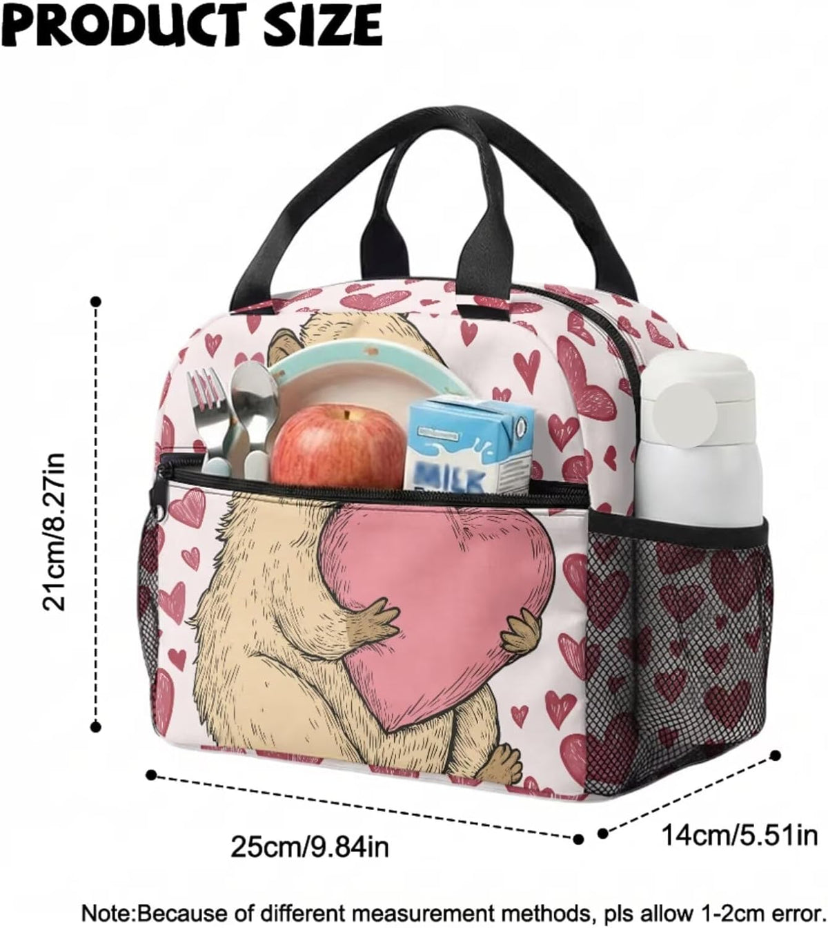Capybara Pink Heart Cute Backpack Toddler with Lunch Box 2 Pcs Customized School Bag with Padded Straps Lightweight Diaper Bag Daypack,13 In