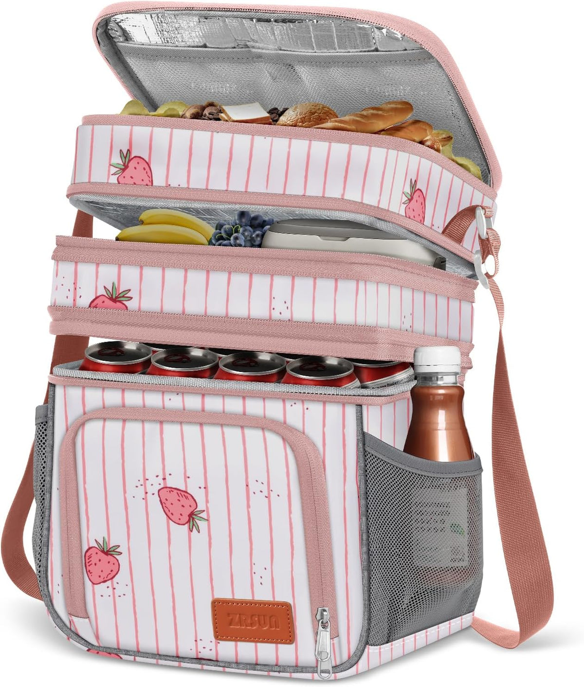 Insulated Lunch Bag for Women Men, Reusable 3 Layers Lunch Box Women, Expandable Reusable Water-resistant Lunch Box for Work Travel Office Picnic Hiking (Pink)