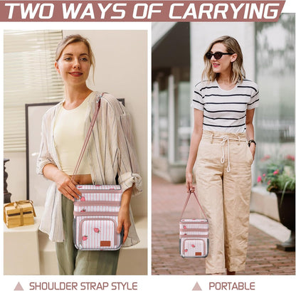 Insulated Lunch Bag for Women Men, Reusable 3 Layers Lunch Box Women, Expandable Reusable Water-resistant Lunch Box for Work Travel Office Picnic Hiking (Pink)