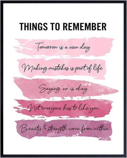 Positive Inspirational Quotes Wall Decor - Uplifting Encouragement Gifts for Women, Girls, Teens, Daughter, BFF, Best Friend - Pink Motivational Wall Art Poster for Home Office, Bedroom, Bathroom