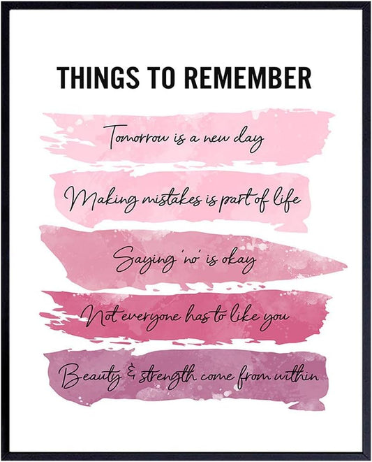 Positive Inspirational Quotes Wall Decor - Uplifting Encouragement Gifts for Women, Girls, Teens, Daughter, BFF, Best Friend - Pink Motivational Wall Art Poster for Home Office, Bedroom, Bathroom
