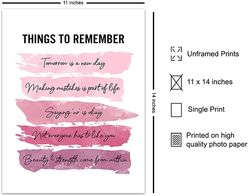 Positive Inspirational Quotes Wall Decor - Uplifting Encouragement Gifts for Women, Girls, Teens, Daughter, BFF, Best Friend - Pink Motivational Wall Art Poster for Home Office, Bedroom, Bathroom