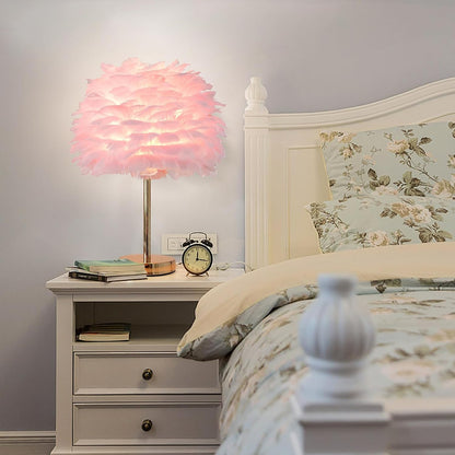 ZYLEIESENBAO Pink Feather Lamp Cute Romantic Goose Feather Table Lamp Furry Nightstand Light with Gold Base Bedside Lamp for Girl Princess Bedroom Living Room Wedding Decoration Gift