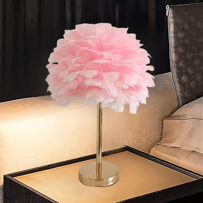 ZYLEIESENBAO Pink Feather Lamp Cute Romantic Goose Feather Table Lamp Furry Nightstand Light with Gold Base Bedside Lamp for Girl Princess Bedroom Living Room Wedding Decoration Gift