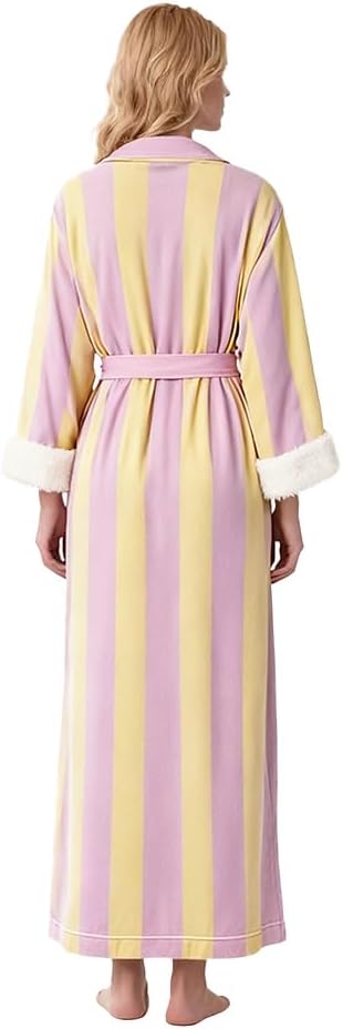 Women's Striped and Plaid Flannel Long Robe - Lightweight Cozy Bathrobe for Home, Stylish Artistic womens robe