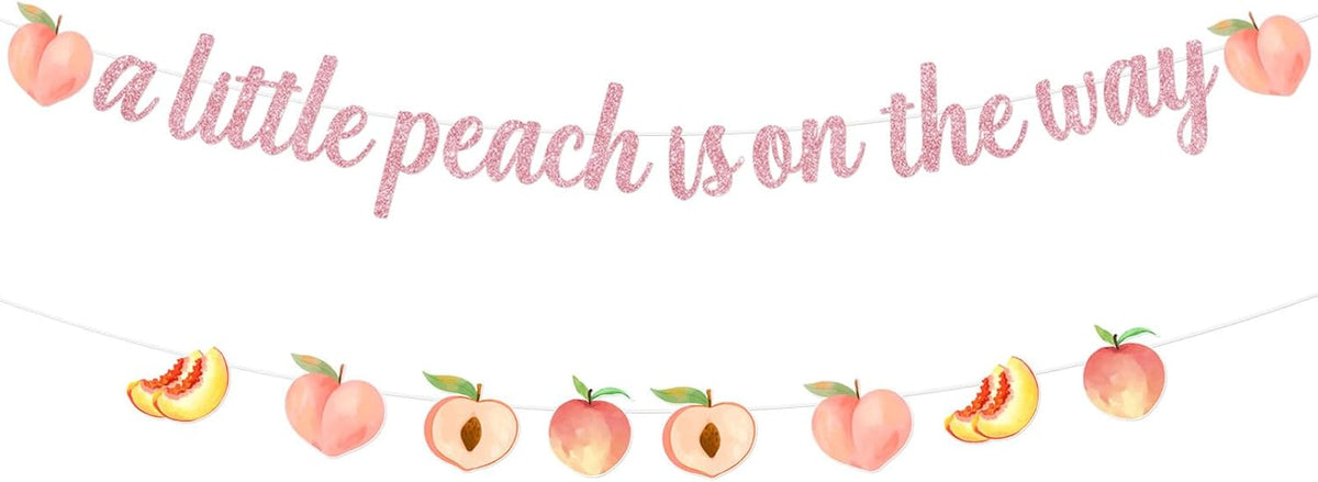 Peach Baby Shower Banner, A Little Peach is on the Way Bunting Garland, Peach Themed Girls Baby Shower Decorations Supplies