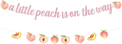 Peach Baby Shower Banner, A Little Peach is on the Way Bunting Garland, Peach Themed Girls Baby Shower Decorations Supplies
