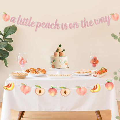Peach Baby Shower Banner, A Little Peach is on the Way Bunting Garland, Peach Themed Girls Baby Shower Decorations Supplies