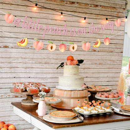 Peach Baby Shower Banner, A Little Peach is on the Way Bunting Garland, Peach Themed Girls Baby Shower Decorations Supplies
