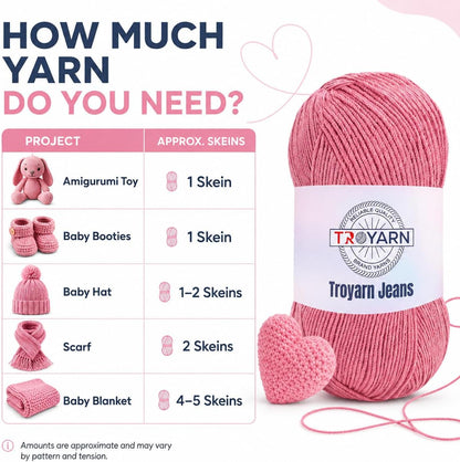 60% Cotton 40% Acrylic Crochet Yarn - Soft Fine/Sport Yarn - Pink - Ideal for Amigurumi Dolls and Baby Garments