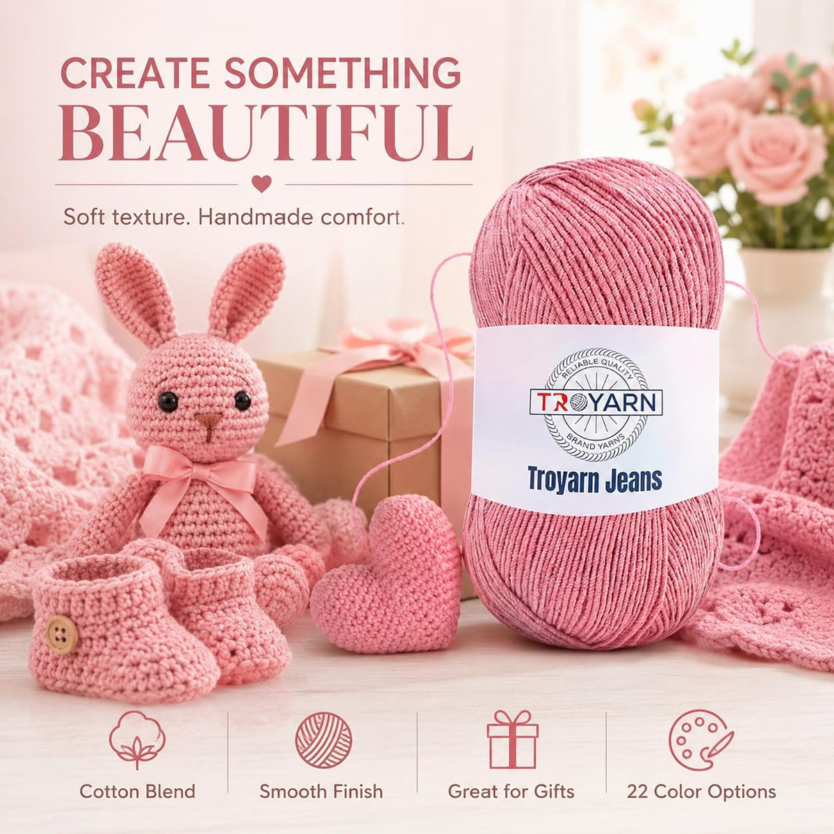 60% Cotton 40% Acrylic Crochet Yarn - Soft Fine/Sport Yarn - Pink - Ideal for Amigurumi Dolls and Baby Garments
