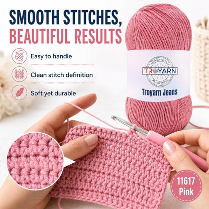 60% Cotton 40% Acrylic Crochet Yarn - Soft Fine/Sport Yarn - Pink - Ideal for Amigurumi Dolls and Baby Garments