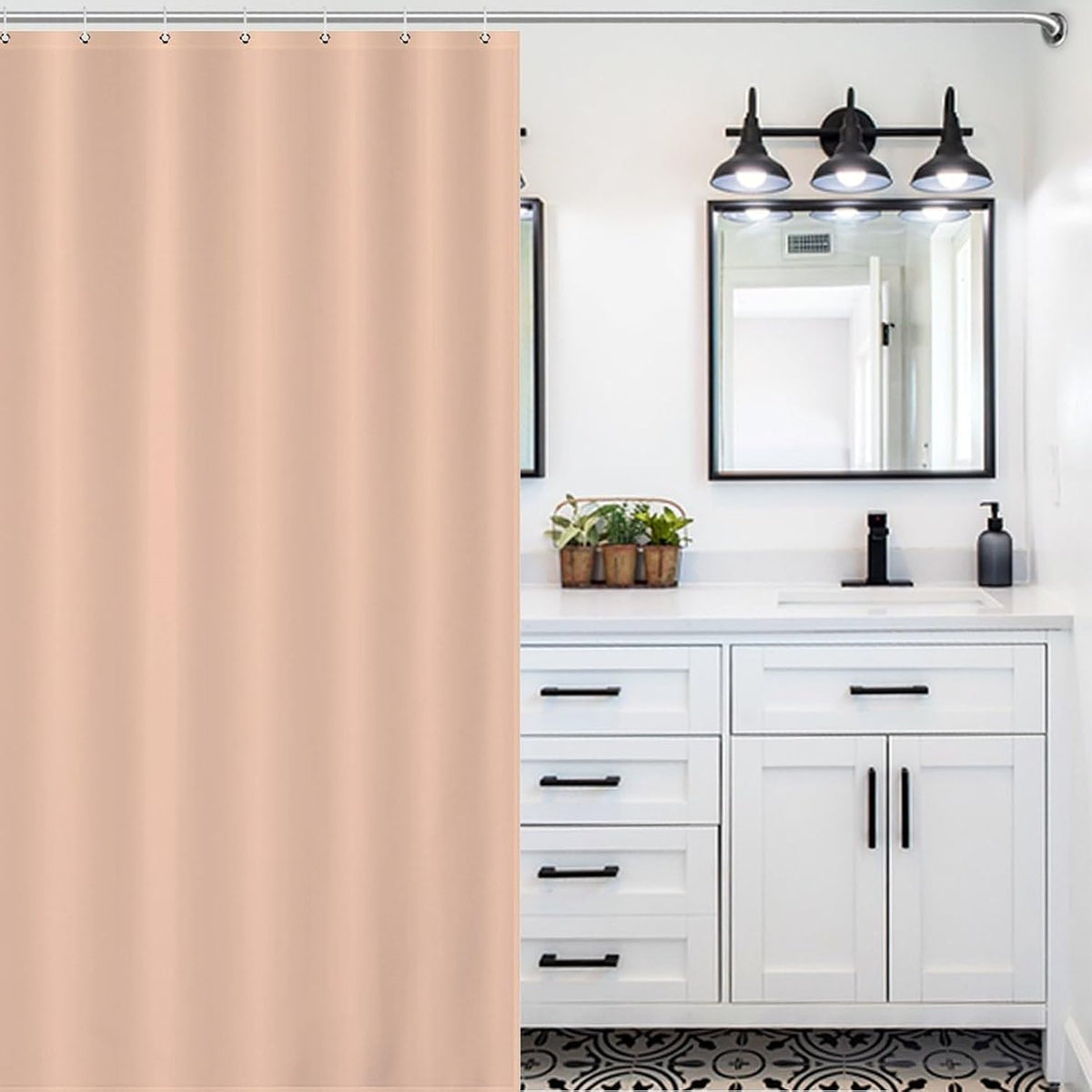 Modern Elegant Shower Curtain, Minimalist Peach Pastel Solid Plain Simple Elegant Bath Curtains Waterproof Fabric with Hooks for Home Decor, 72Wx72H