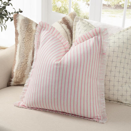 Throw Pillow Covers 22x22 Set of 2 Striped Pillow Covers with Fringe Chic Cotton Decorative Pillows Square Cushion Covers for Sofa Couch Bed Living Room Farmhouse Decor, (Pink)