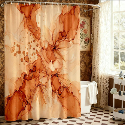 Flower Shower Curtain, Modern Artistic Abstract Bubble Fall Peach Waterproof Fabric Toile Cloth Shower Curtains for Home Bathroom Toile Hotel Decor 72x72 Inch