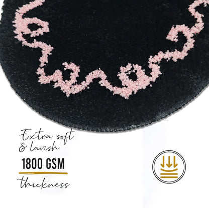 Black Pink Bow Bathroom Mat Coquette Non Slip Heart Shaped Bow Rug Cute Girly Carpet Room Decor Microfiber Absorbent Bath Rug for Bathroom Bathtub Shower Bedroom