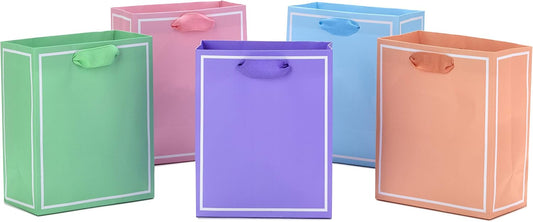 6" Small Pastel Easter Gift Bag Bundle, Pack of 5 (Light Purple, Pink, Blue, Orange, Green) for Bridal Showers, Baby Showers, Birthdays and More