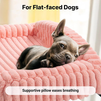 Elevated Dog Bed with Bolster Cushion, Fluffy Plush Dog Couch Beds for Small Dogs, Cats, Washable Raised Pet Cot with Non-Slip Feet for Indoor or Patios Use, 24 x 18 Inches, Pink