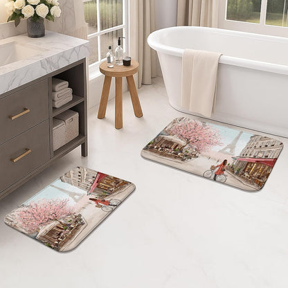 Vintage Artistic Quick Dry Bath Mat, Peach Cherries Blossom Scene Absorbent Non Slip Shower Mat, Spring Washable Bath Rugs for Bathroom Toilet 20x32 Inch